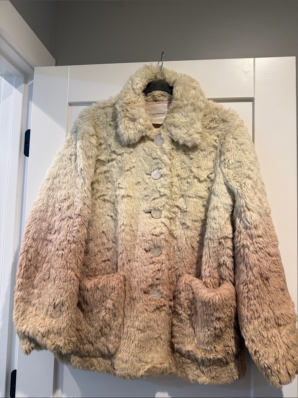 Anthropologie Ombre Teddy Jacket in Cream and Light Brown